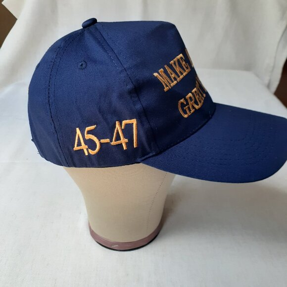 New MAGA - 45-47 - Flag - Trump - Blue with Gold Baseball Cap - Adjustable Fit - Picture 7 of 10